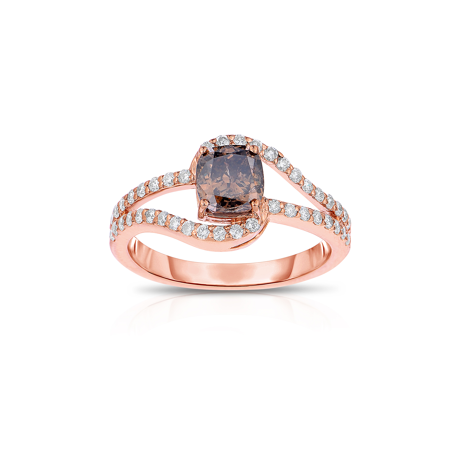 Sabel Collection Rose Gold Brown Diamond and White Diamond Swirl Ring